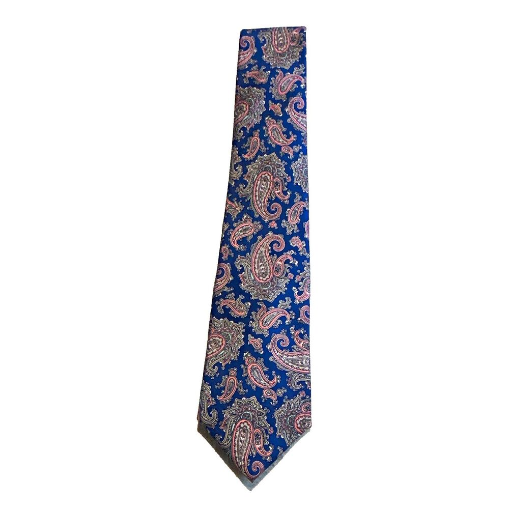 Vintage Hathaway Men's Silk Paisley Tie Navy Blue Red Grey Classic Made In USA